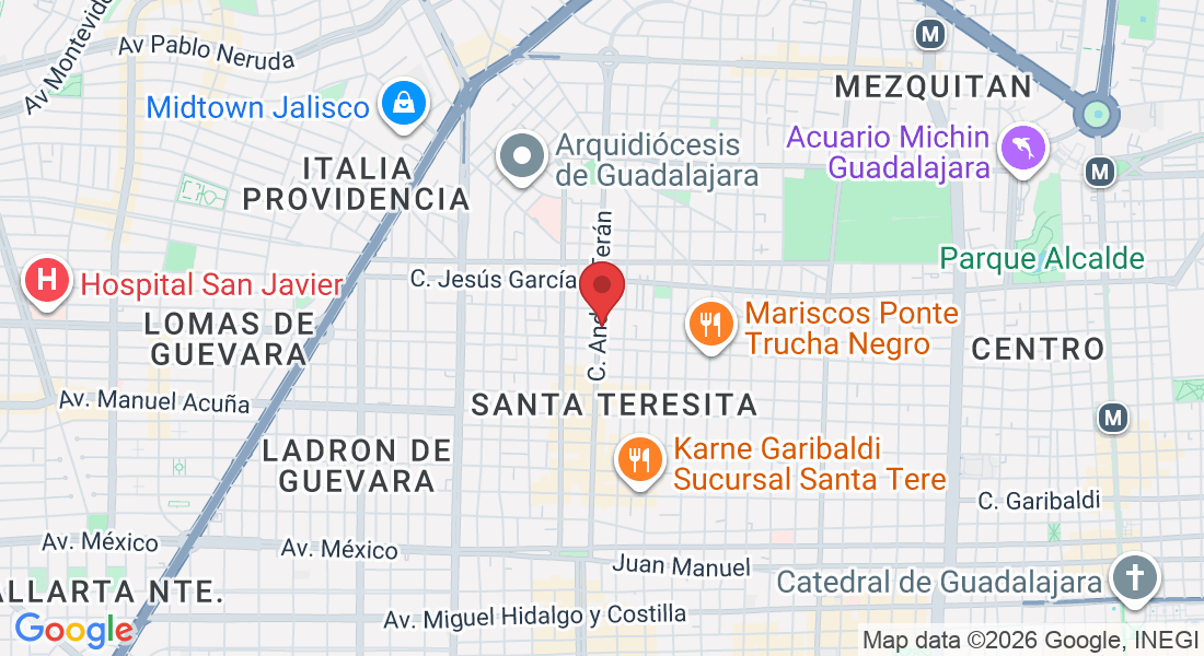 Mapa de ubicación de Golden Sub en Andrés Terán 716, Col. Santa Teresita 44600, Guadalajara, Jal.